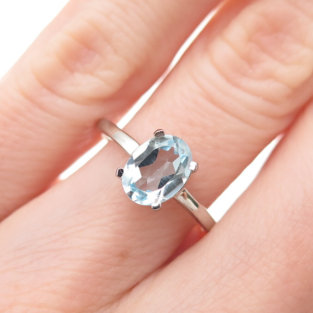 Dazzlers 925 Sterling Silver Real Oval-Cut Blue Topaz Ring Size 6